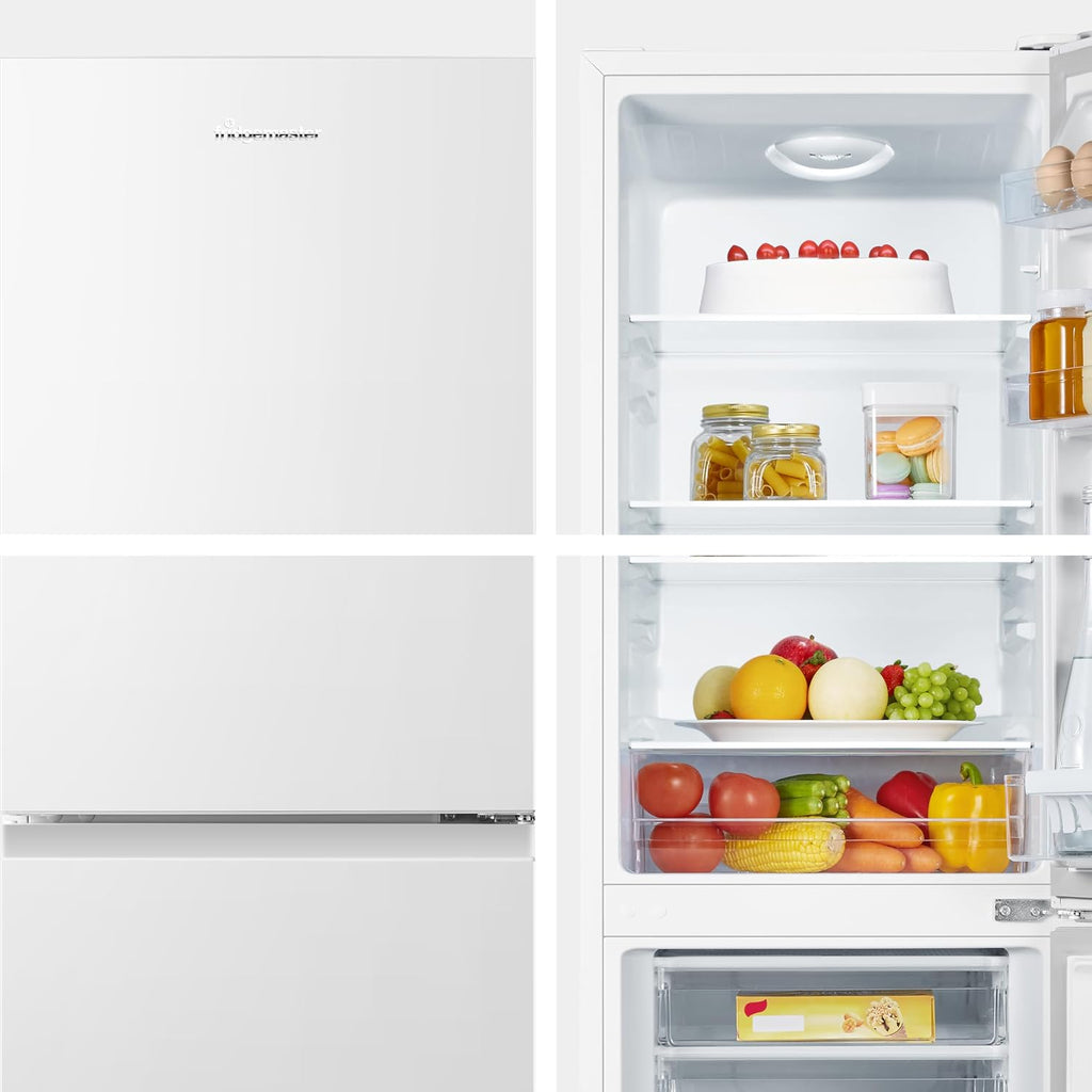 Fridgemaster 50cm Slim Fridge Freezer MC50175A – Fits Narrow Kitchens, 175L 60/40, Quiet 39dB, Reversible Door, White