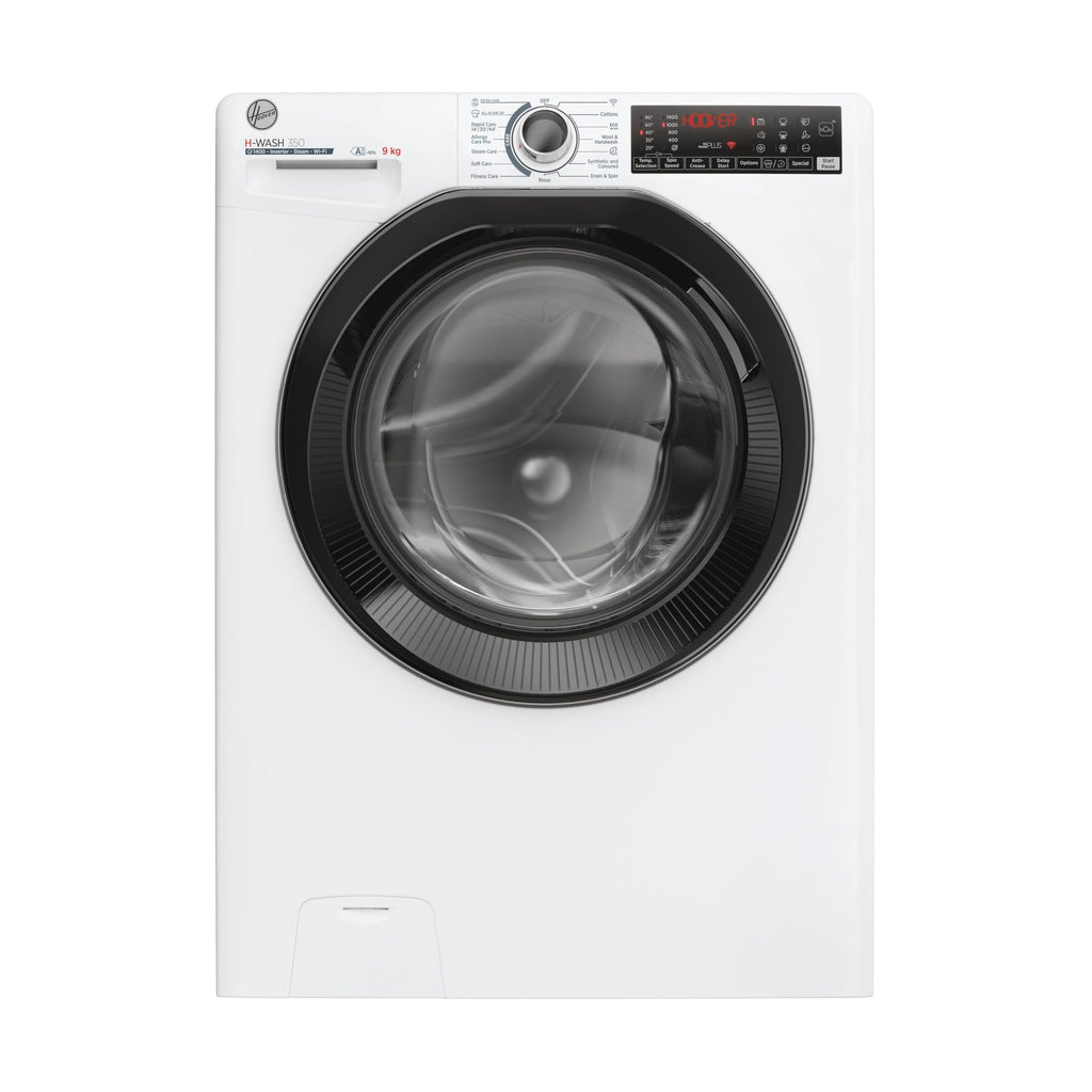 Freestanding Front Load Washing Machine – 9kg, 1400 RPM, 60 Programs, WiFi Connected, Inverter Motor, White/Black Door, Energy Class A